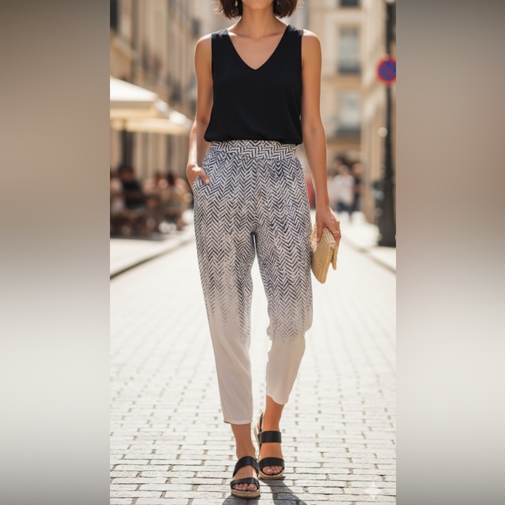 Bongo Boho festival Chevron‎ Patterned Black and White Cropped Pants